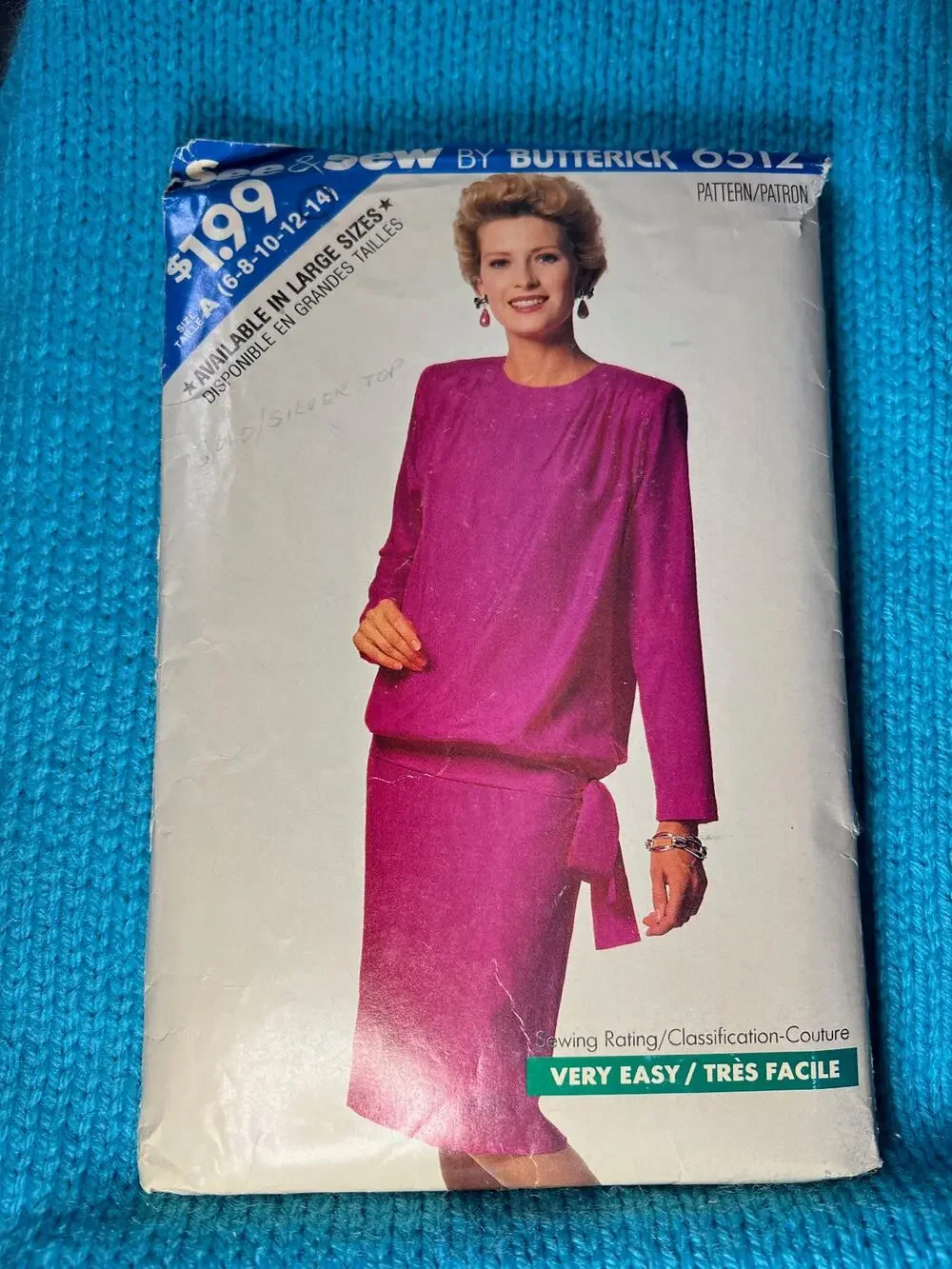 Butterick Sewing pattern 6512 blouse midi straight skirt 1980s size 6 8 10 12 14